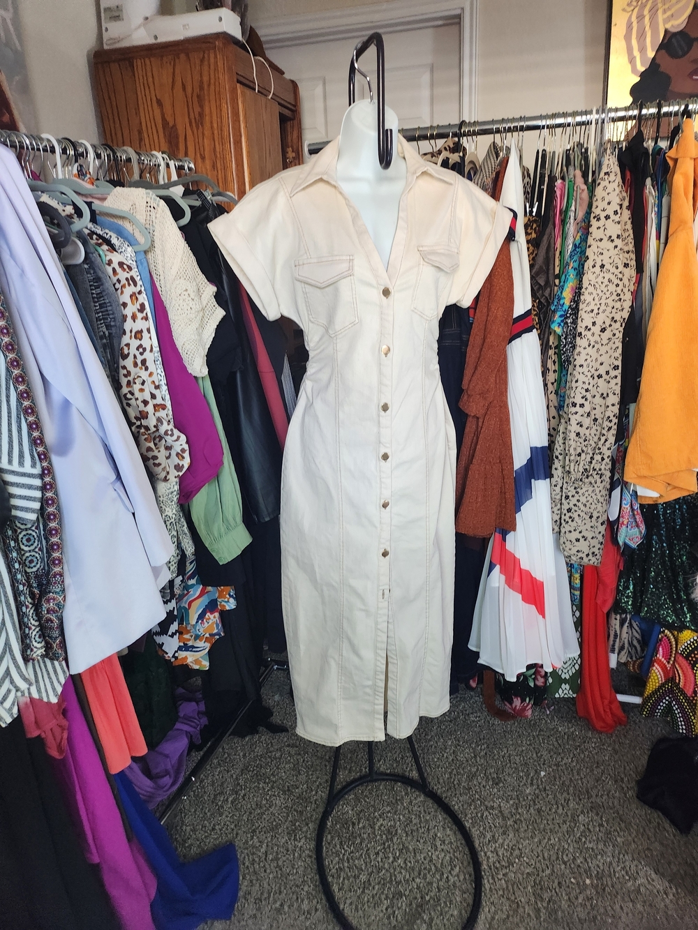 Zara Cream Denim Midi Dress